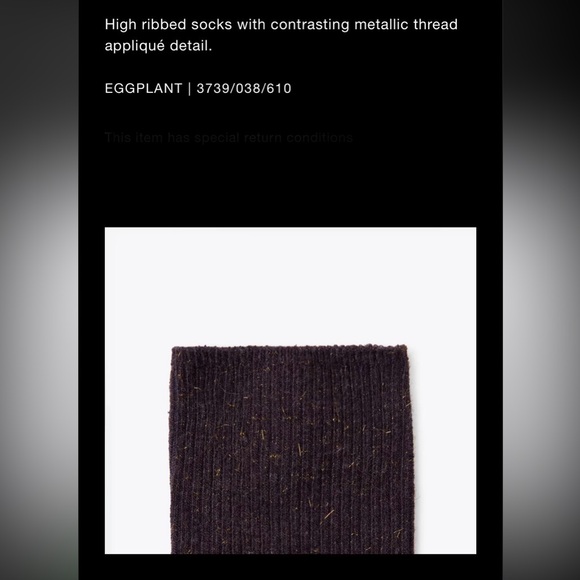 Zara Eggplant Metallic Blend Socks | Mid-Calf | Medium | Trendy | NWT - Picture 4 of 8